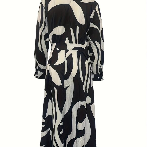 Plus Size Elegant Dress, Abstract Collar Slight Stretch Maxi Dress With Pockets - Picture 5 of 6